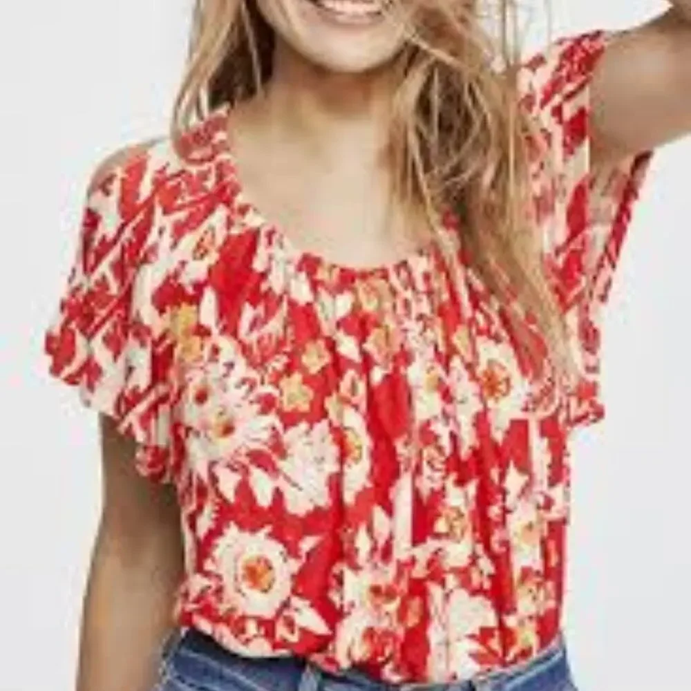 FREE PEOPLE BAHA BABE FLORAL BLOUSE SIZE LARGE